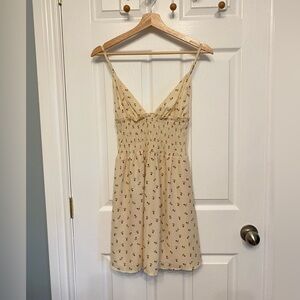 Princess Polly Smocked Cream Roses Summer Mini Spaghetti Strap Dress Small XS
